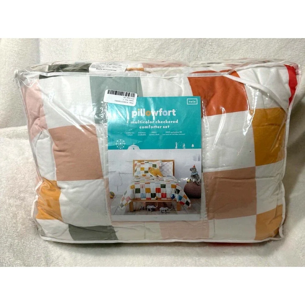 Pillowfort Twin Kids Checkered Comforter Set w/ Sham OEKO-TEX Bedding